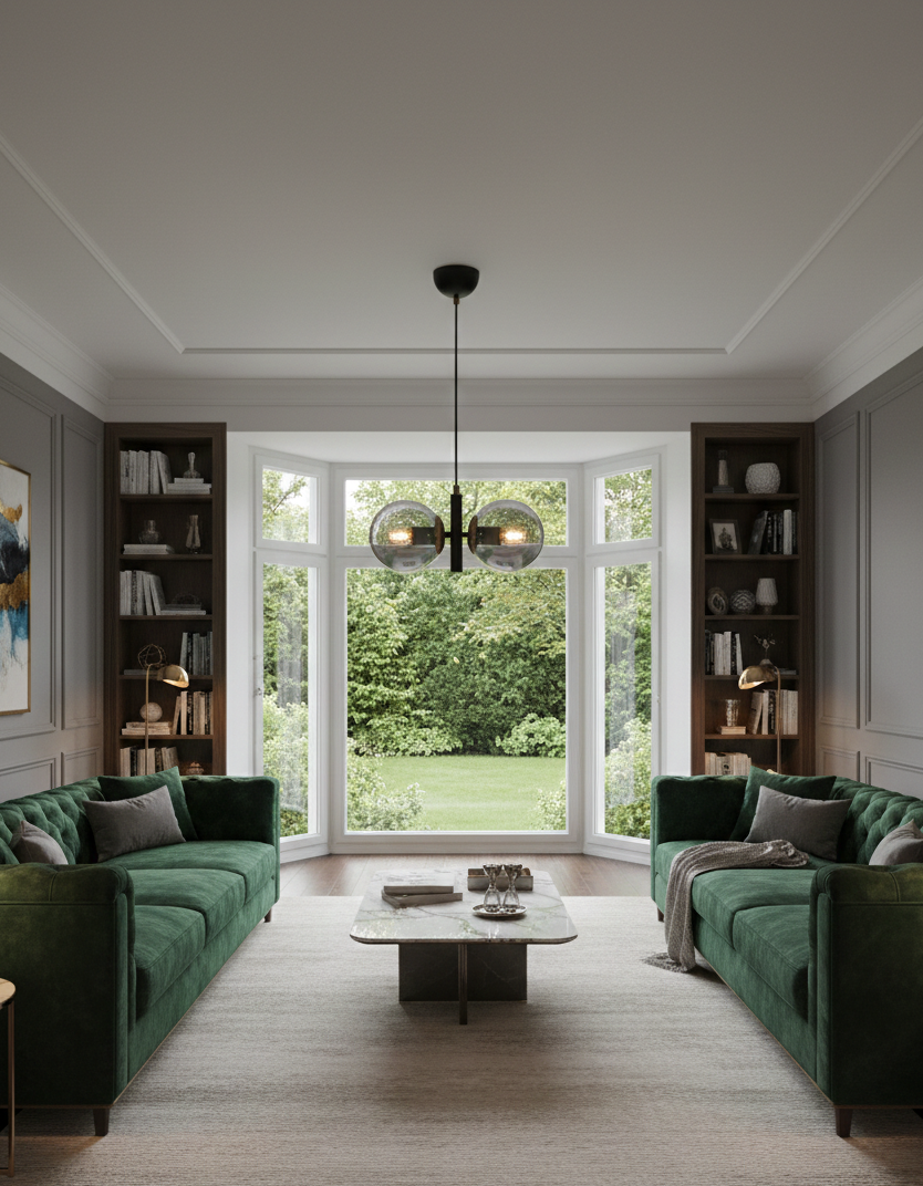 Lustre Suspension Double Globe Noir Mat et Laiton - Verre Fumé