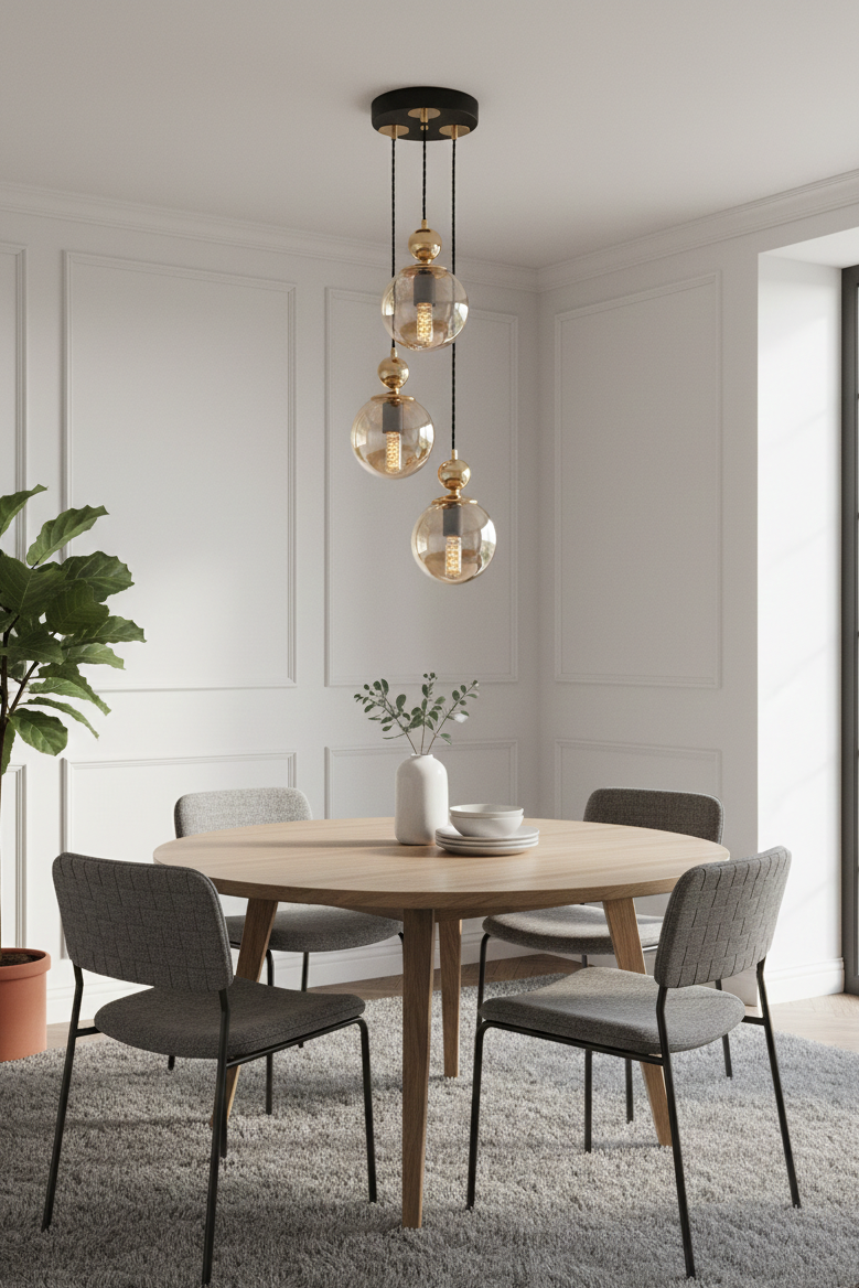 Suspension cascade 3 globes ambré noir mat et doré