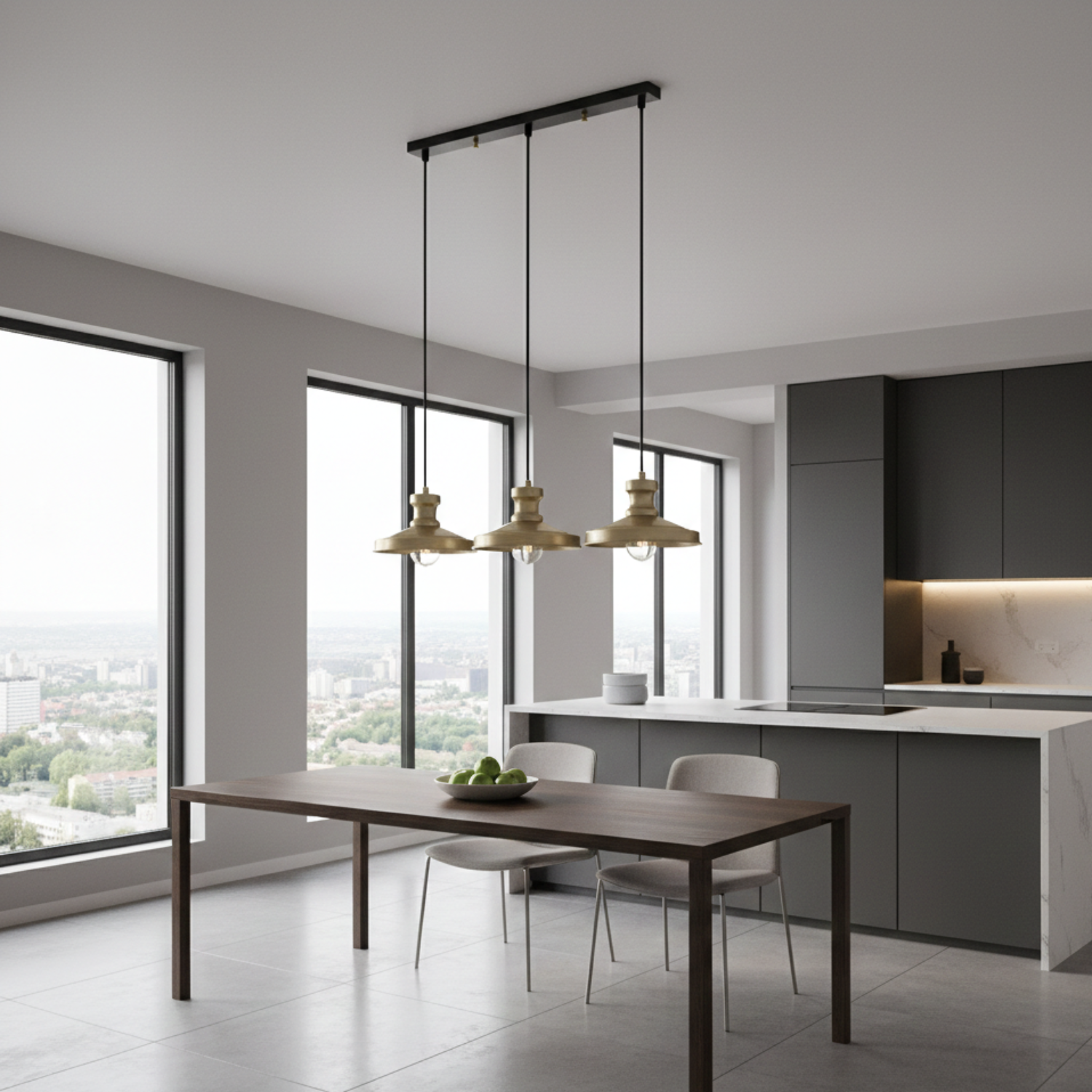 Lustre Suspendu Triple Doré - Design Moderne