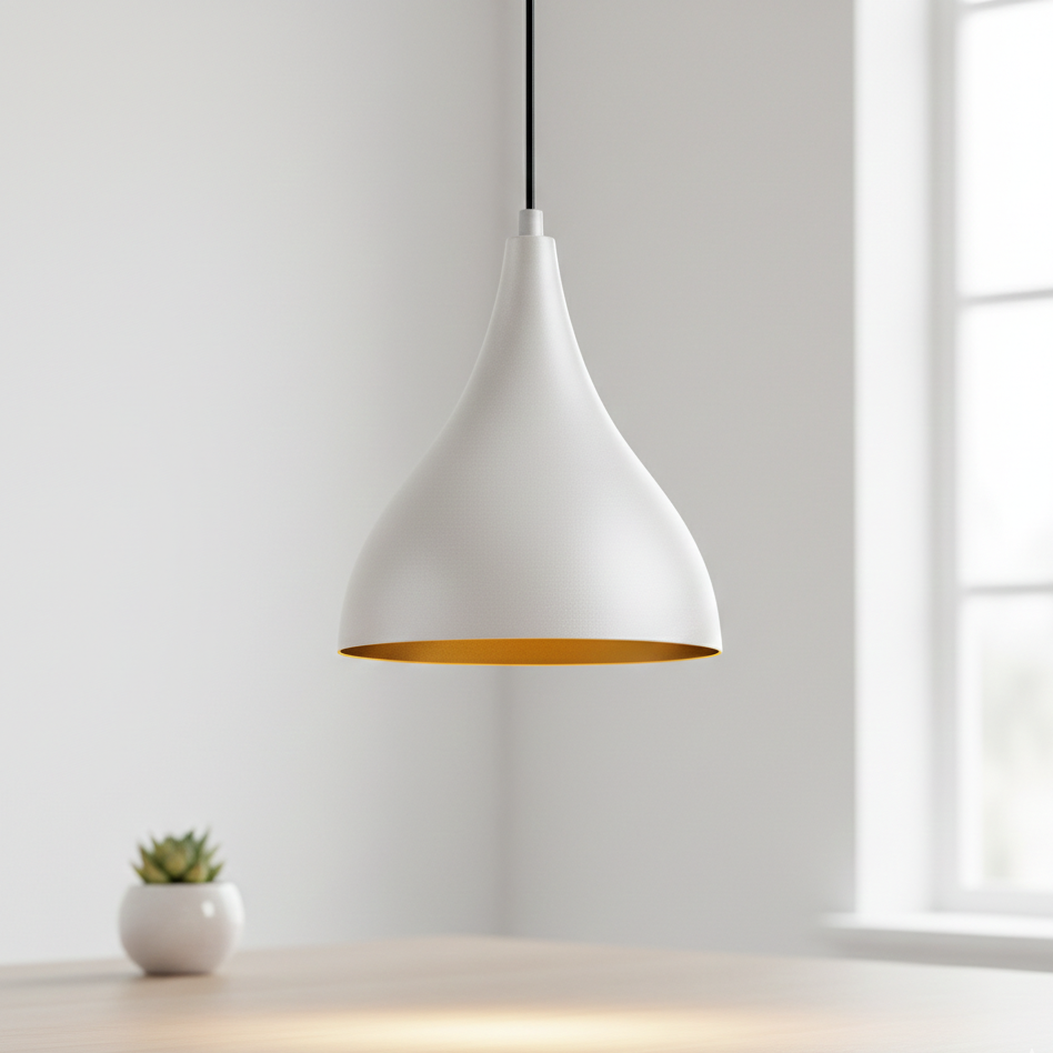 Lustre Suspendu Blanc et Or - Design Moderne Goutte