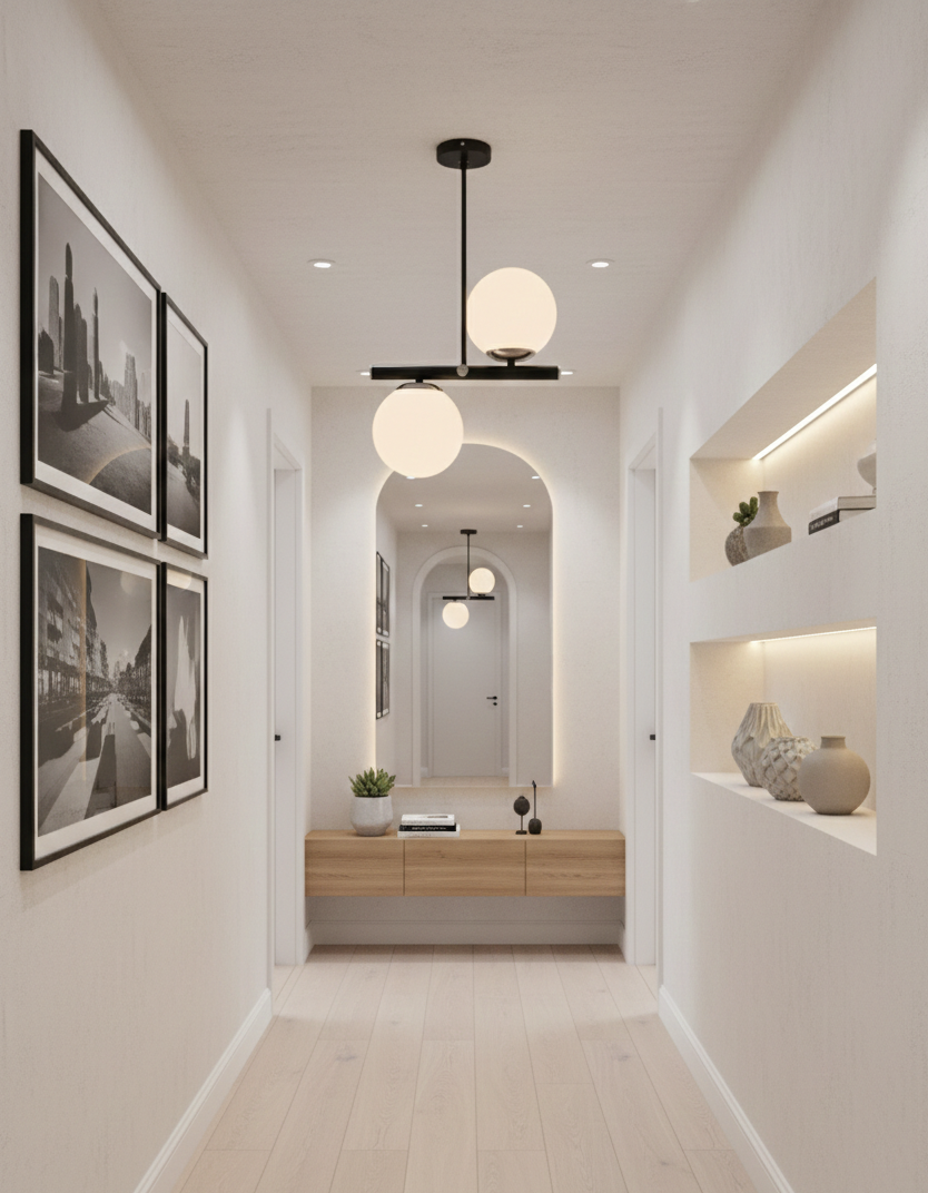 Lustre 2 Lumières Globes Blancs Opale Structure Noire Détails Chromés Design Moderne