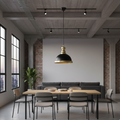 Lustre suspendu industriel noir mat et laiton doré design vintage E27 – vue complète