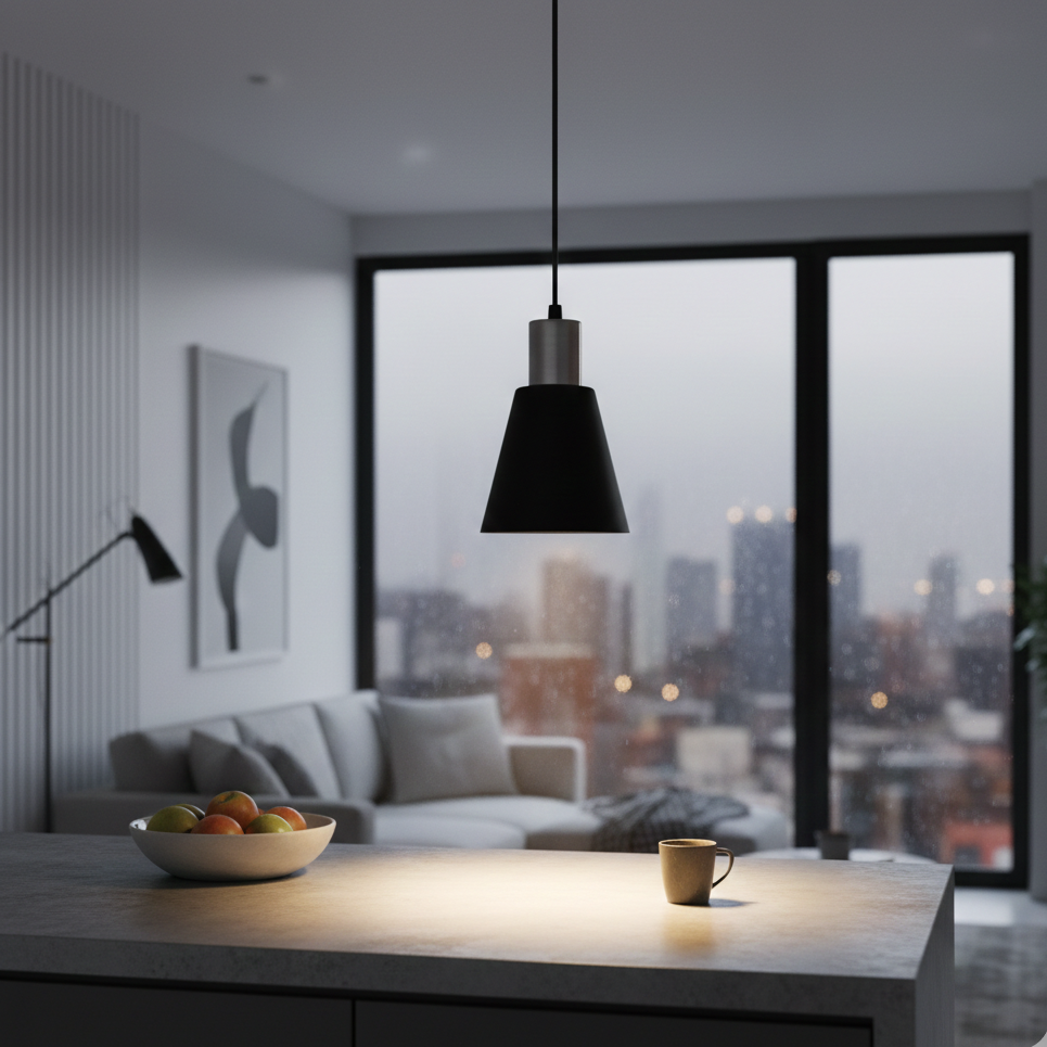 Lustre Suspendu Noir et Argent - Design Moderne