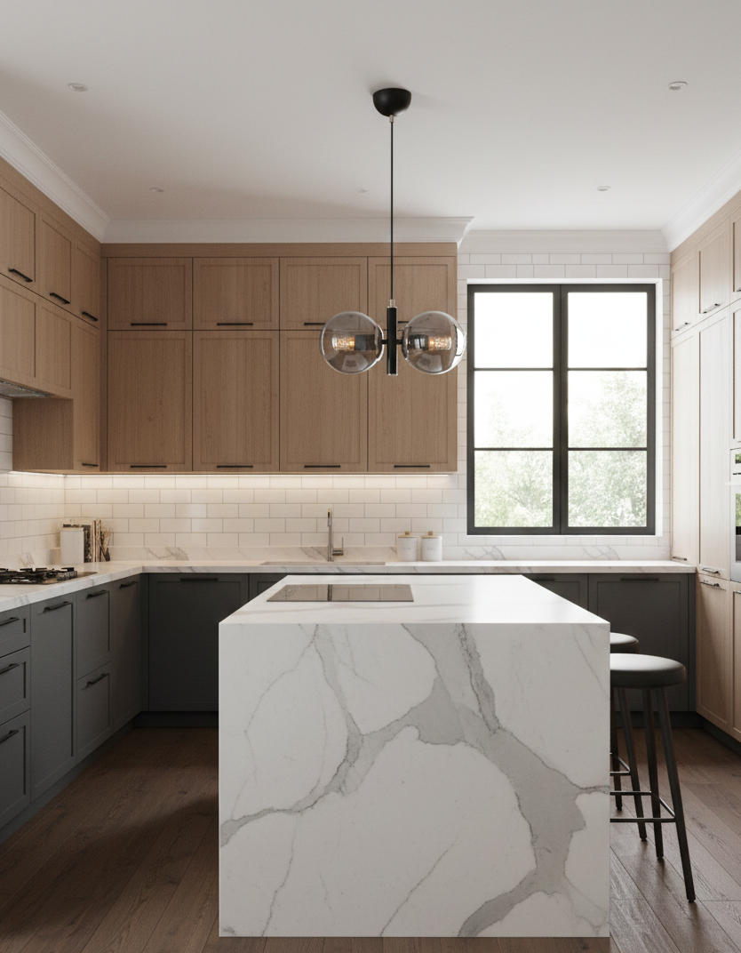 Lustre Suspension Double Globe Noir Mat et Chrome - Verre Transparent