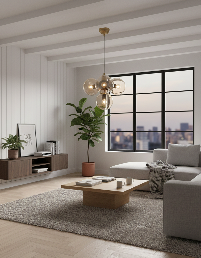  Suspension globes ambrés créant une ambiance chaleureuse