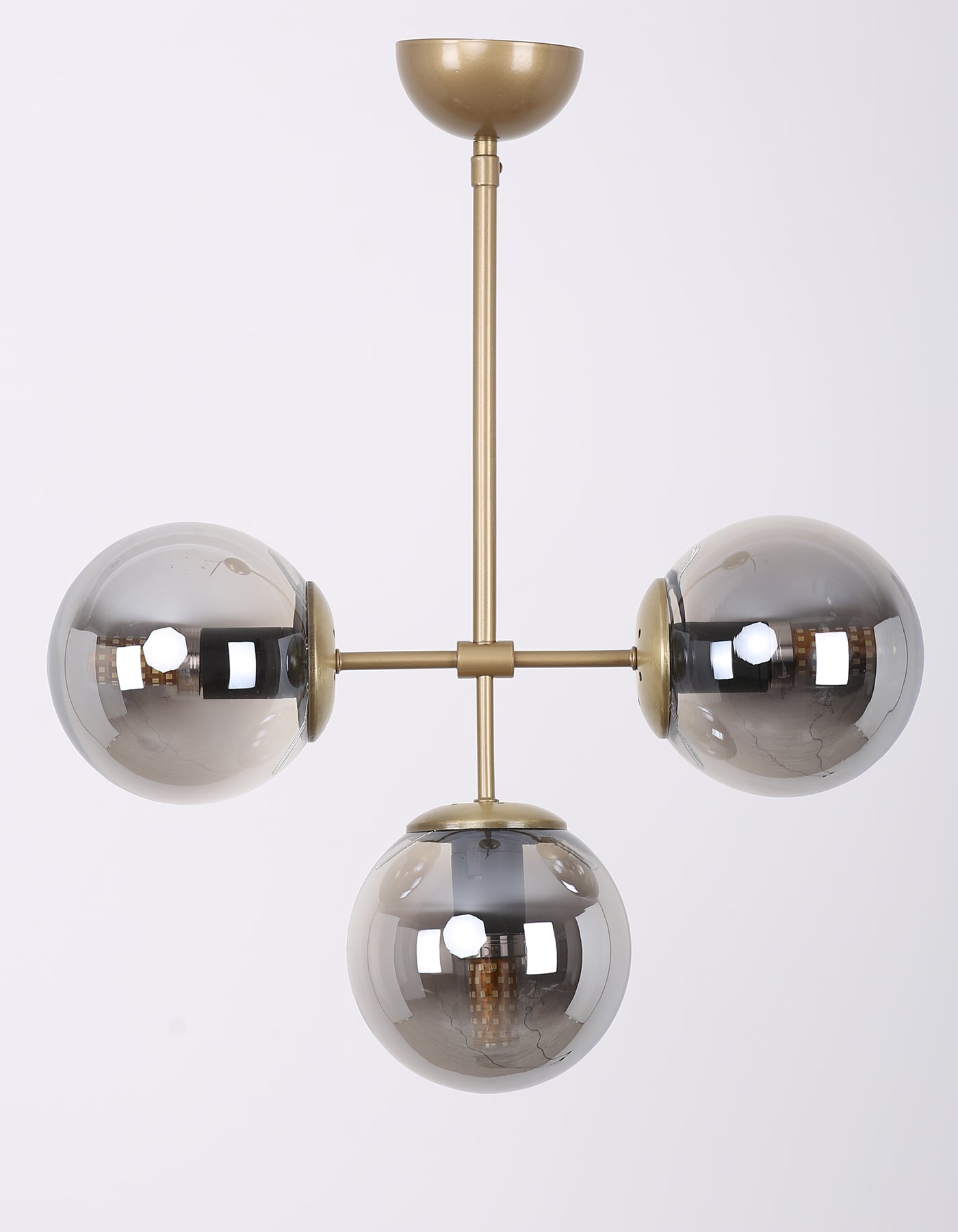Suspension 3 globes fumé finition laiton
