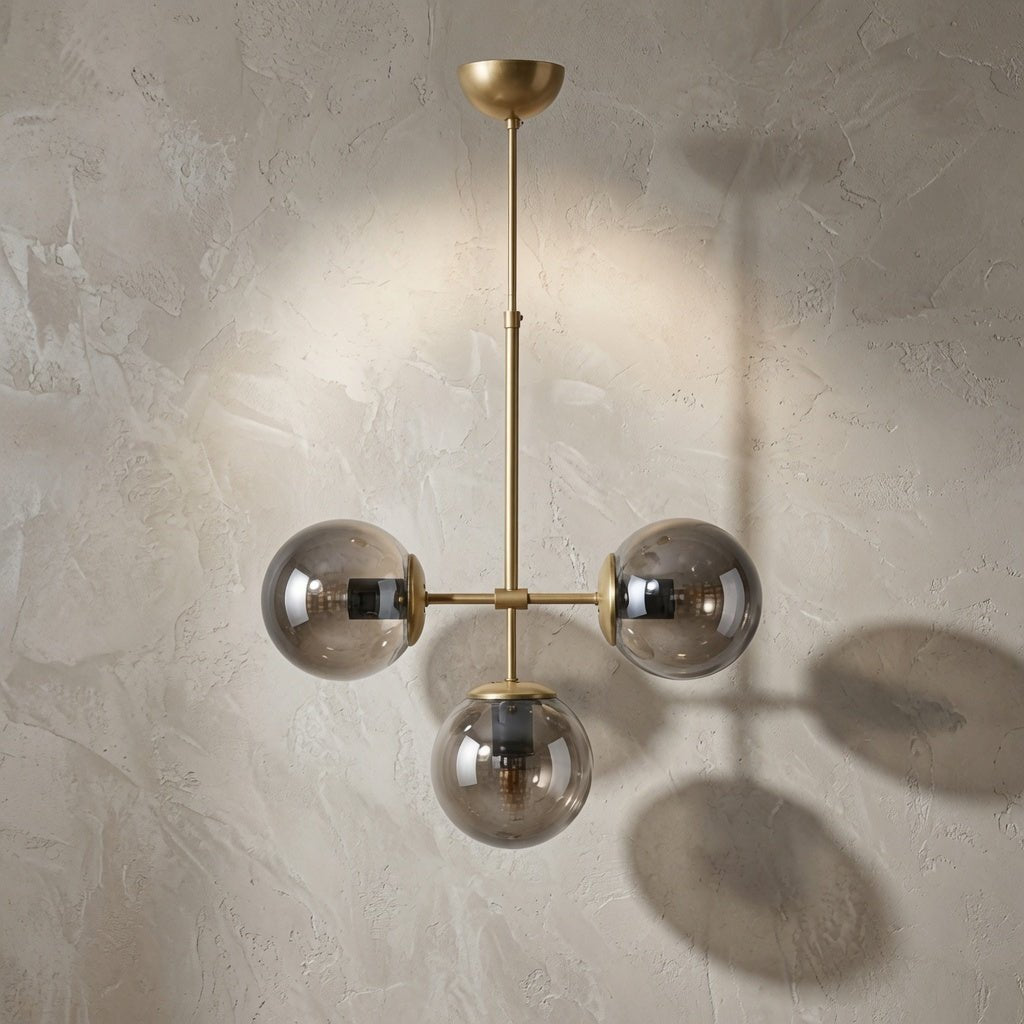 Suspension 3 globes fumé laiton brossé quiet luxury IP40
