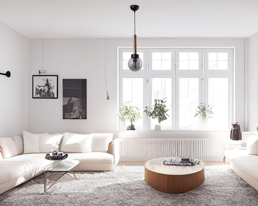 Lustre Suspendu Globe Fumé Transparent Détail Doré Design Moderne