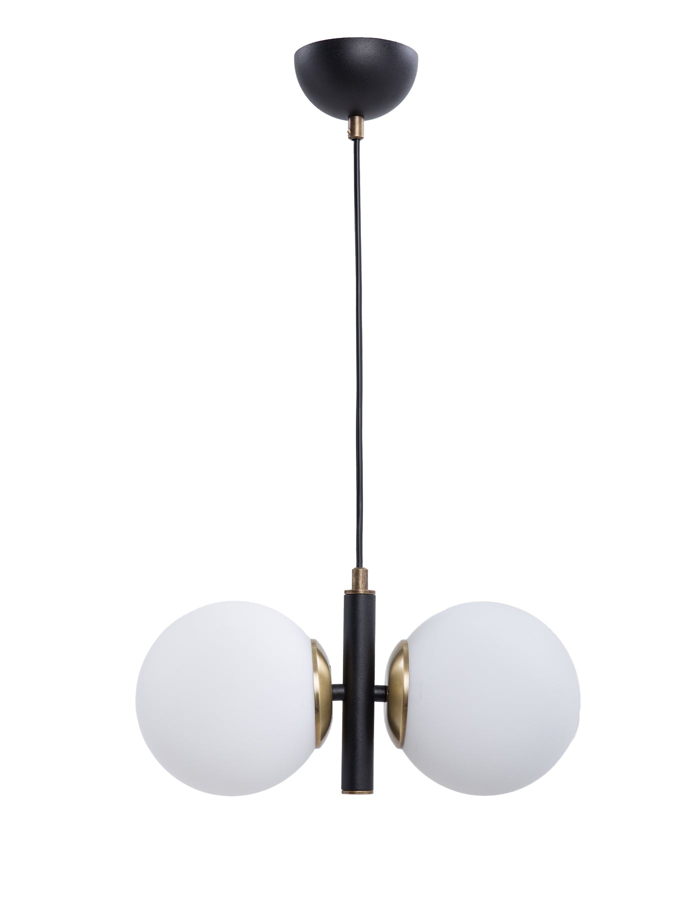 Lustre Suspension Double Globe Noir Mat et Or - Verre Blanc Opale