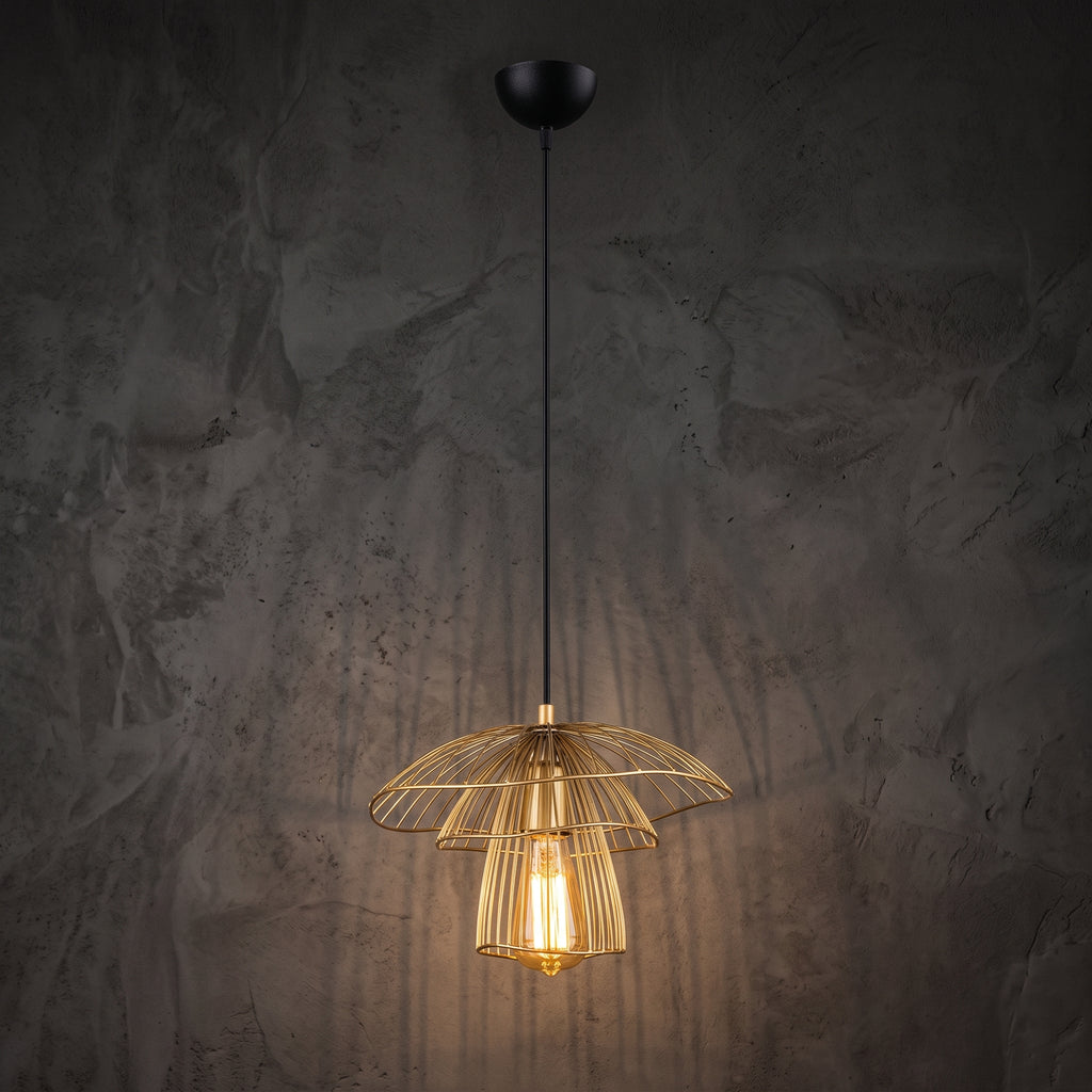 Lustre champignon fil de fer doré Ø33 cm design organique