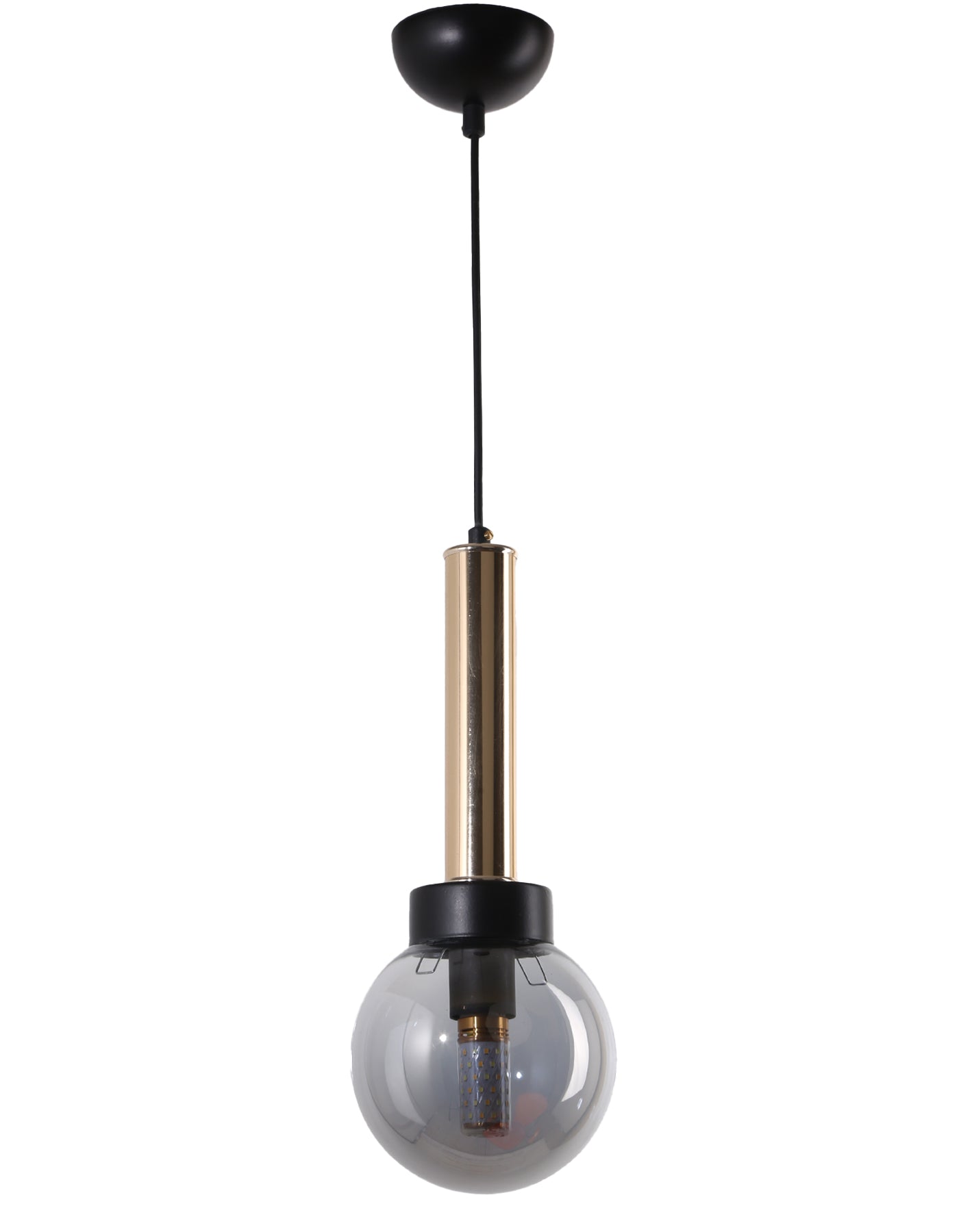 Lustre Suspendu Globe Fumé Transparent Détail Doré Design Moderne
