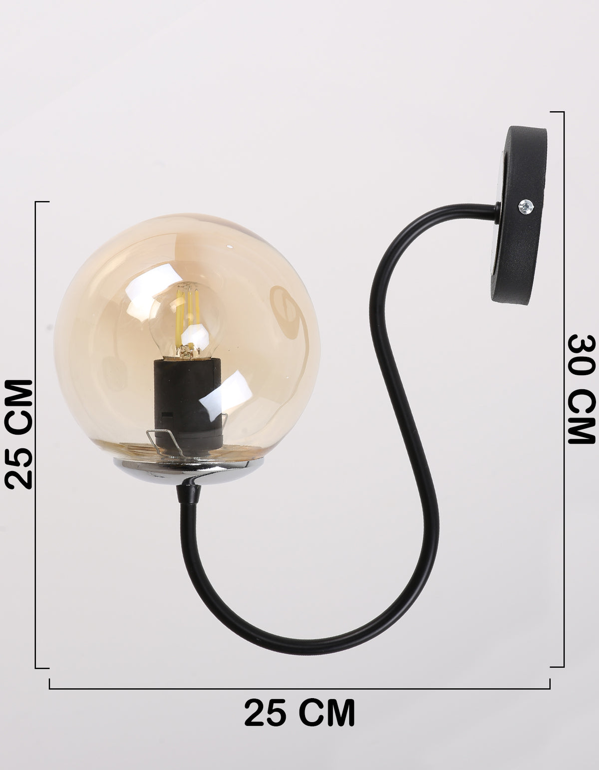 Applique murale globe en verre ambré avec dimensions hauteur 30 cm et profondeur 25 cm