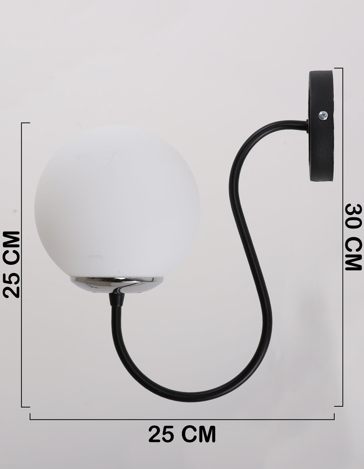 Applique murale globe blanc opale avec dimensions hauteur 30 cm et profondeur 25 cm