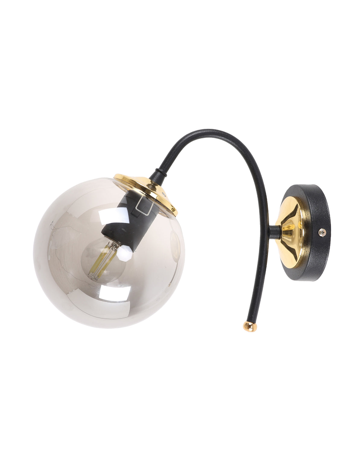 Applique murale globe en verre fumé avec structure noire et détails doré brillant