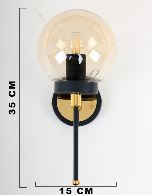 fiche produit globe ambré  applique murale noire avec finition dorée
