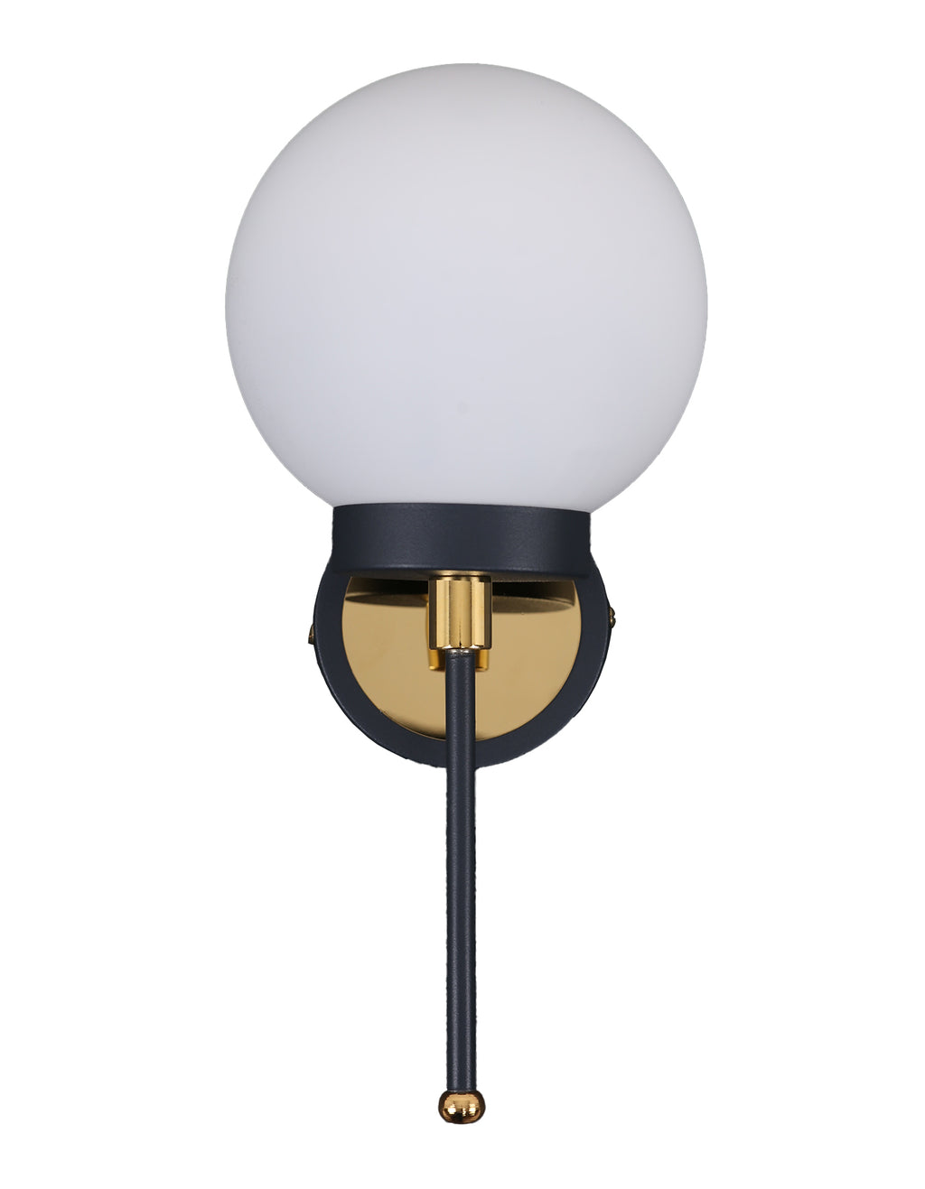 Vue de face applique murale globe opale blanc noire et dorée design moderne IP40