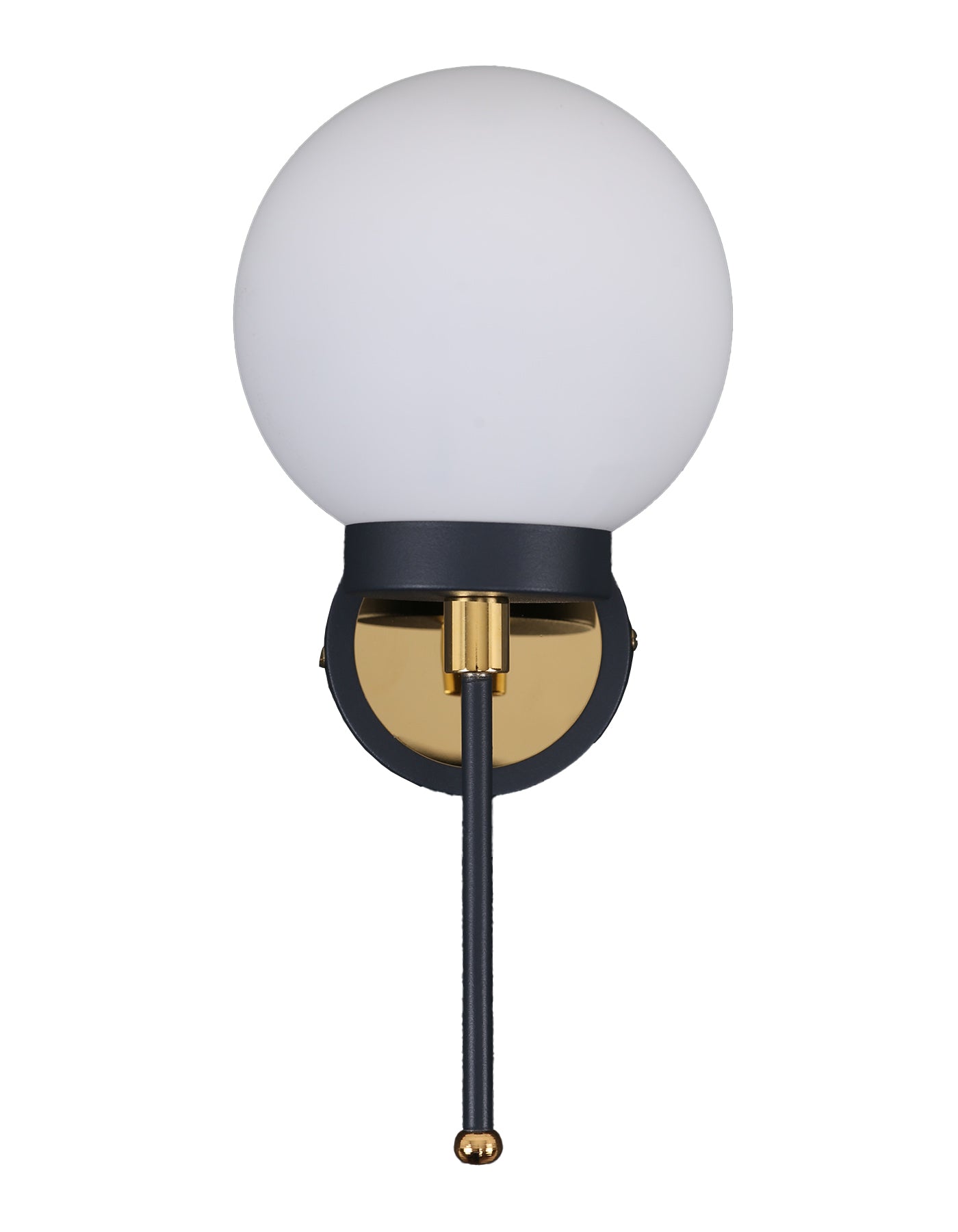 Vue de face applique murale globe opale blanc noire et dorée design moderne IP40
