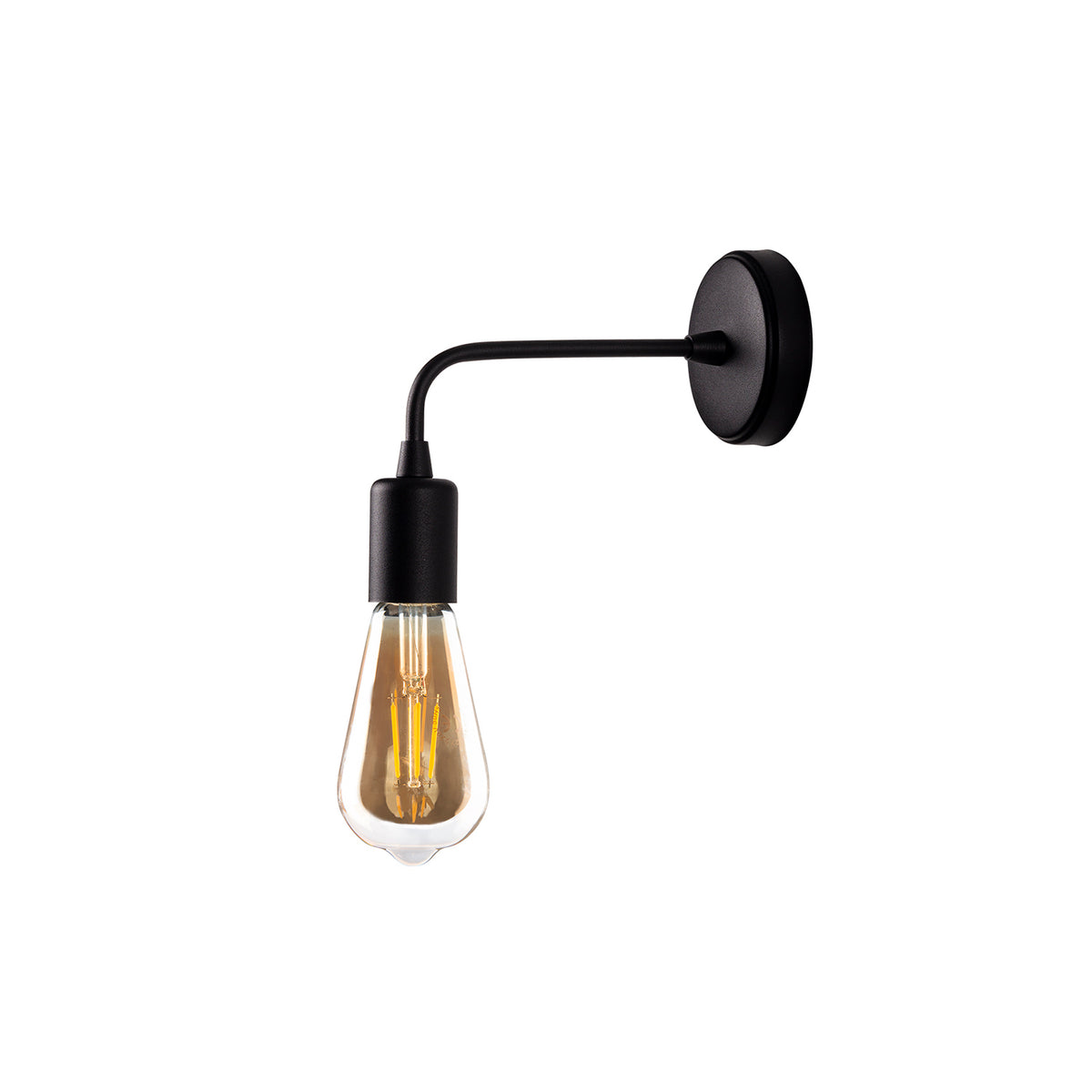 Applique murale minimaliste noire mate E27 vue sur fond blanc