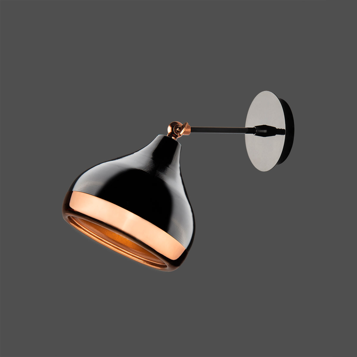 Applique murale orientable noir mat et rose gold sur fond sombre