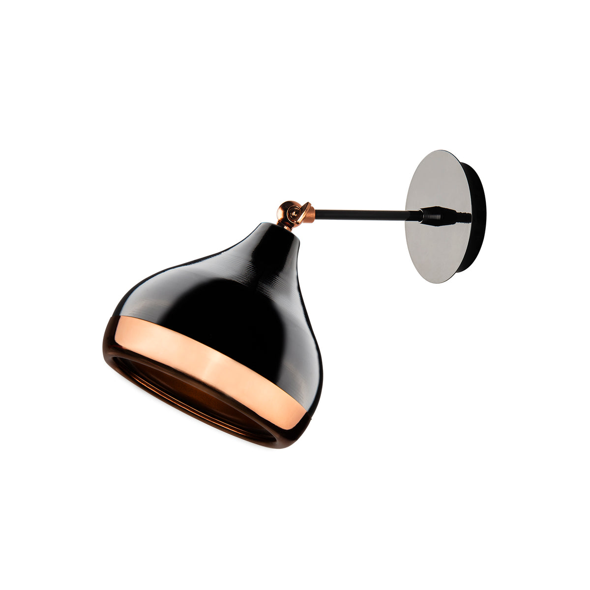Vue de l'applique murale orientable noir mat avec détails rose gold