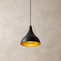 Suspension cloche noir mat nervurée intérieur doré Ø25 cm