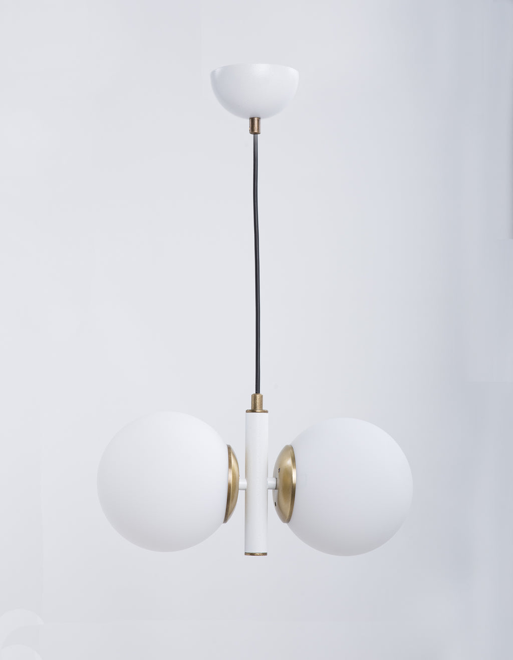 Lustre Suspension Double Globe Blanc et Or