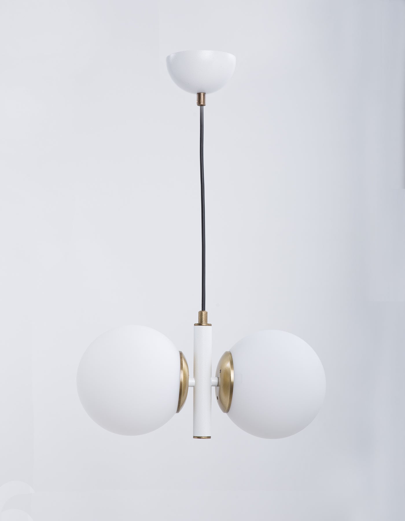 Lustre Suspension Double Globe Blanc et Or