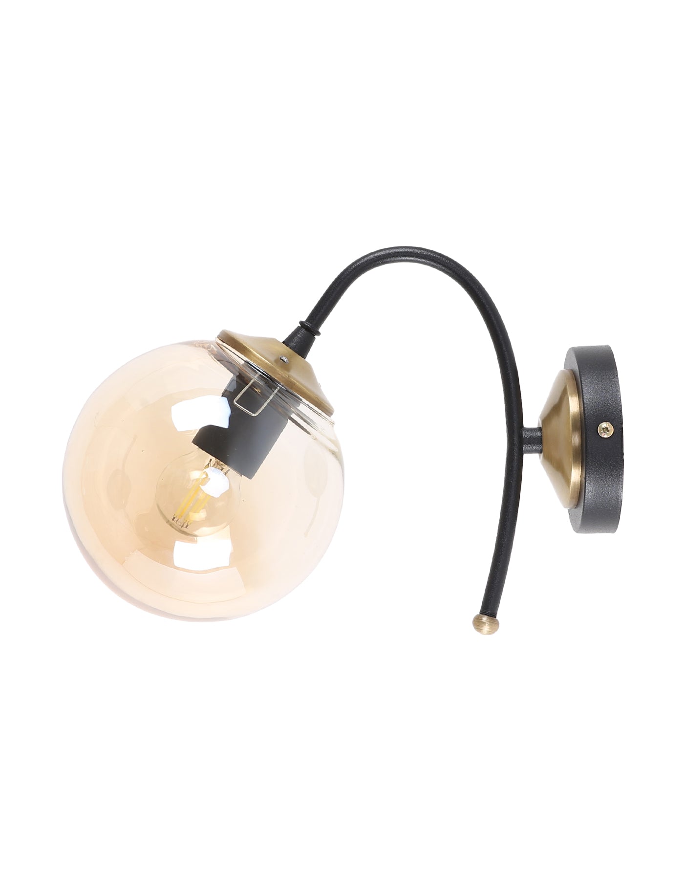 Applique Murale Globe Ambré Transparent Finition Chromée Détails Dorés Design Moderne