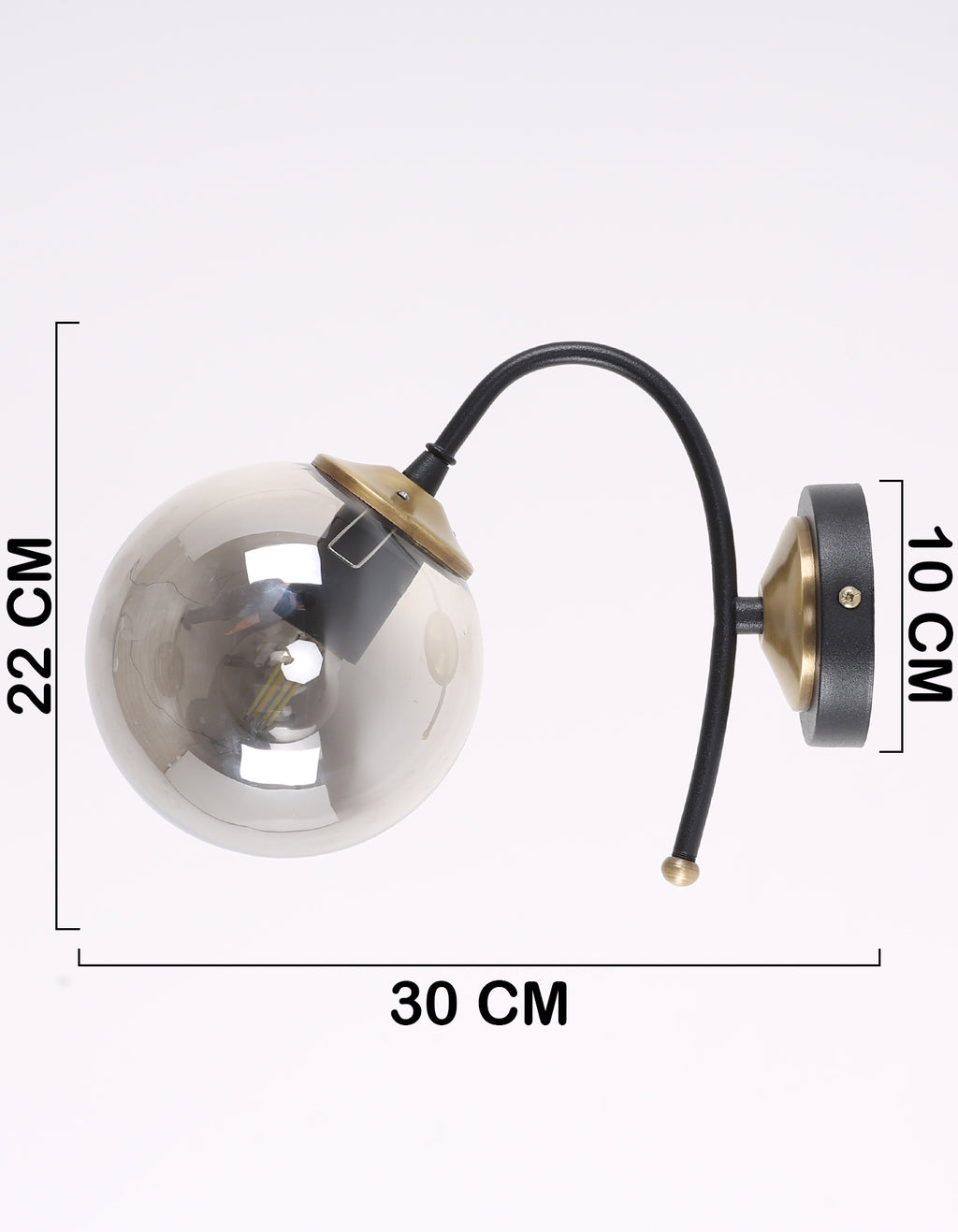 Applique Murale Globe Fumé Transparent Finition Chromée Détails Dorés Design Moderne