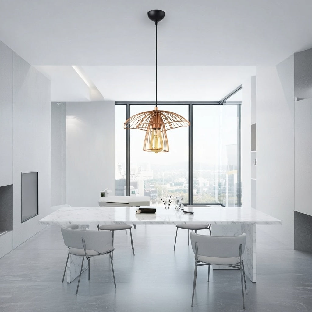 Lustre Suspendu Champignon Fil de Fer Cuivré - Design Contemporain