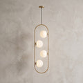 Lustre 4 globes opale doré 100 cm suspension moderne
