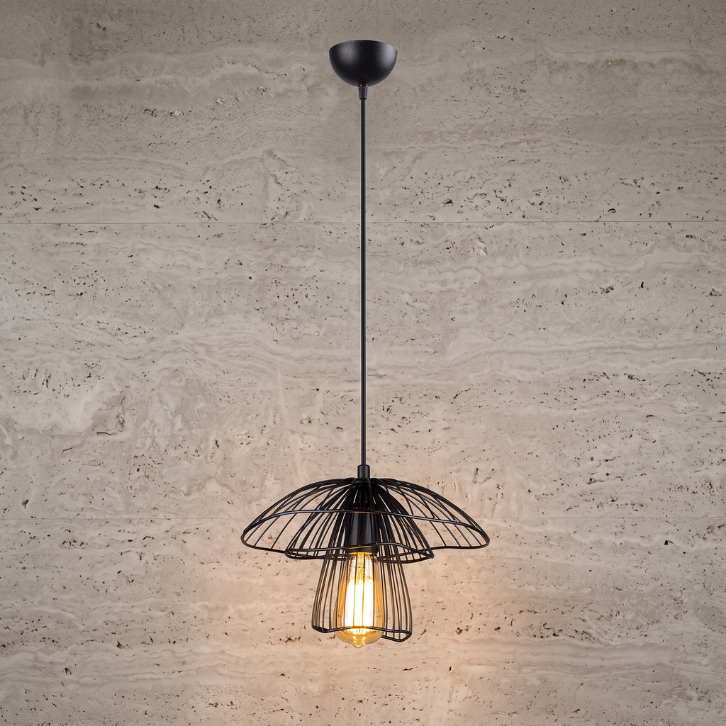 Lustre champignon fil de fer noir Ø33 cm design organique