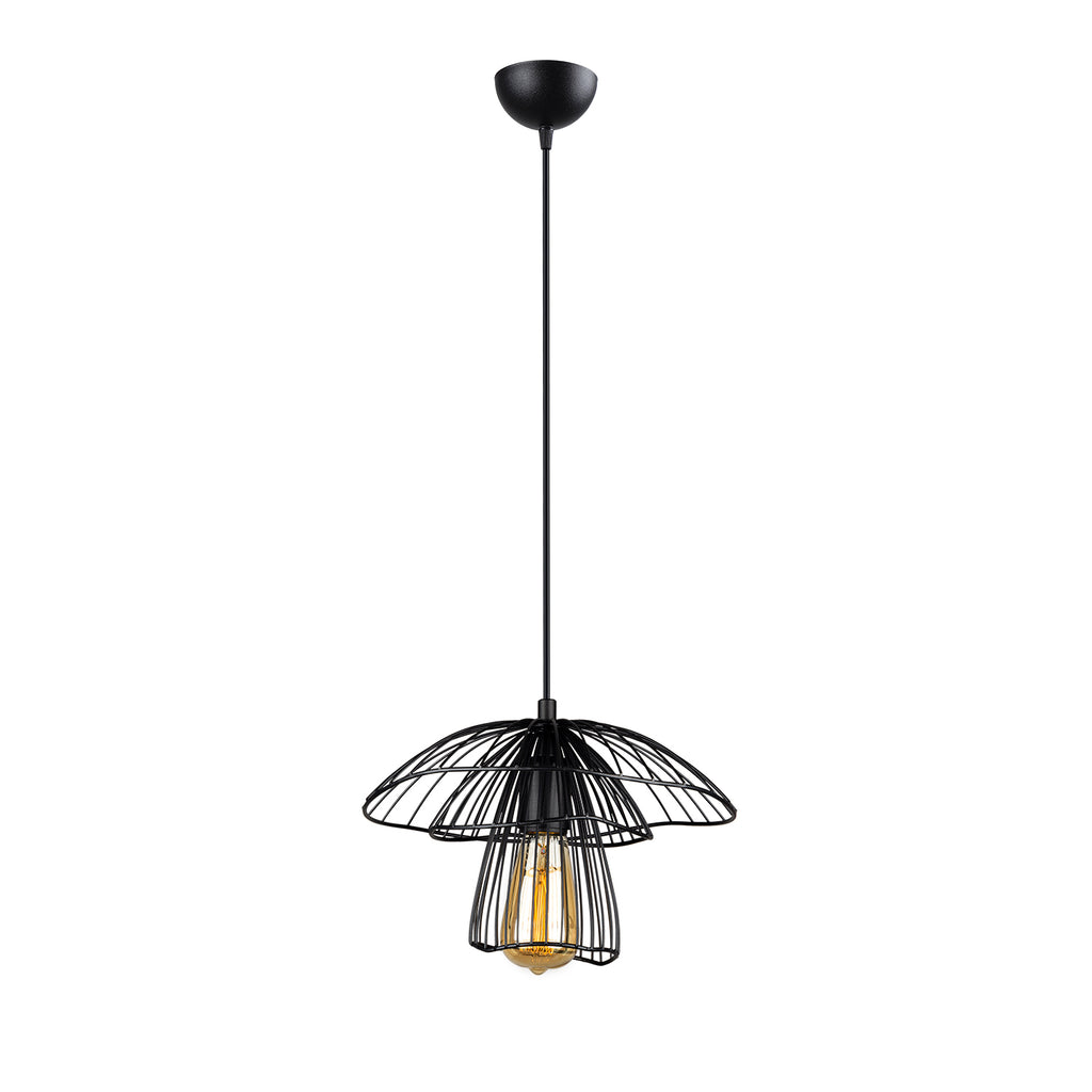 Lustre Suspendu Champignon Fil de Fer Noir - Design Contemporain