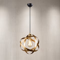 Lustre sphère anneaux dorés design sculptural moderne