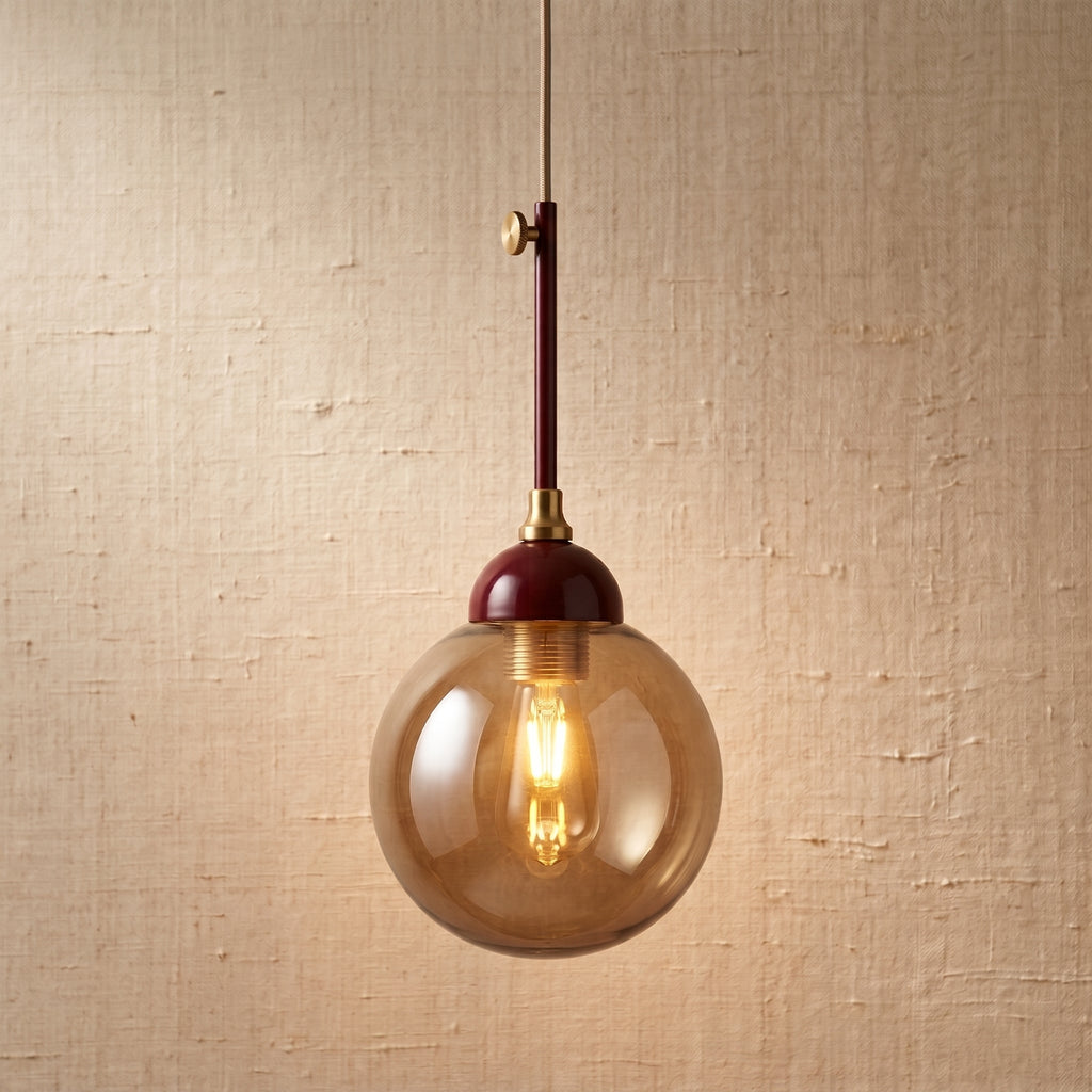 Lustre suspendu globe fumé marron chocolat design cosy