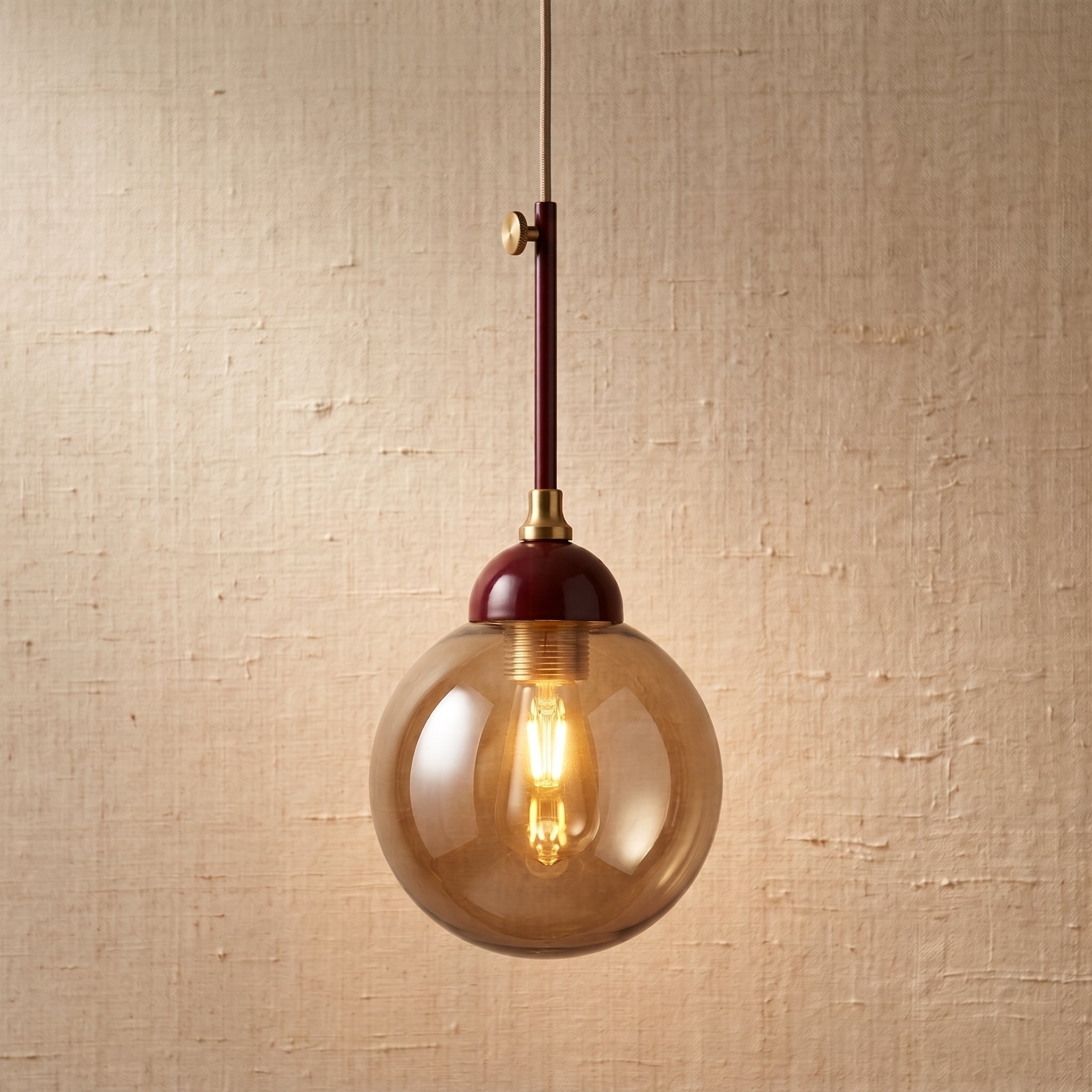 Lustre suspendu globe fumé marron chocolat design cosy