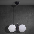 Lustre suspension double globe noir mat chrome verre opale blanc IP40