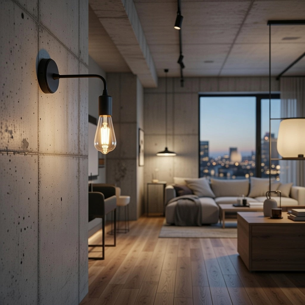 Applique minimaliste noir dans un intérieur moderne intemporel