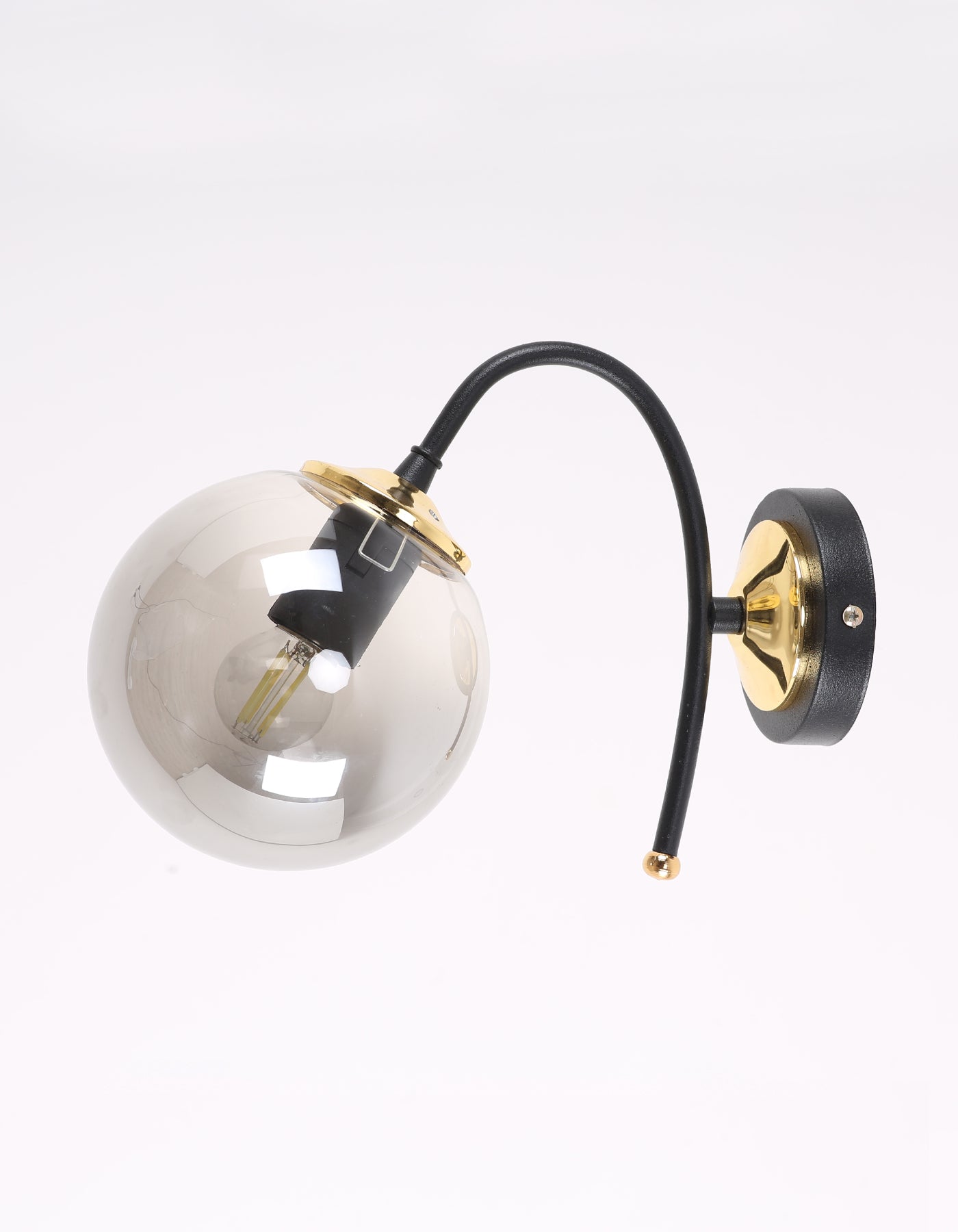 Applique Murale Globe Fumé Transparent Structure Noire Détails Dorés Design Moderne