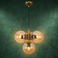 Suspension 4 globes ambré laiton brossé design moderne IP40