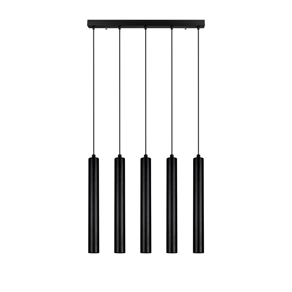 TUBE - Lustre Suspendu 5 Tubes Cylindriques Noir Mat Minimaliste E14