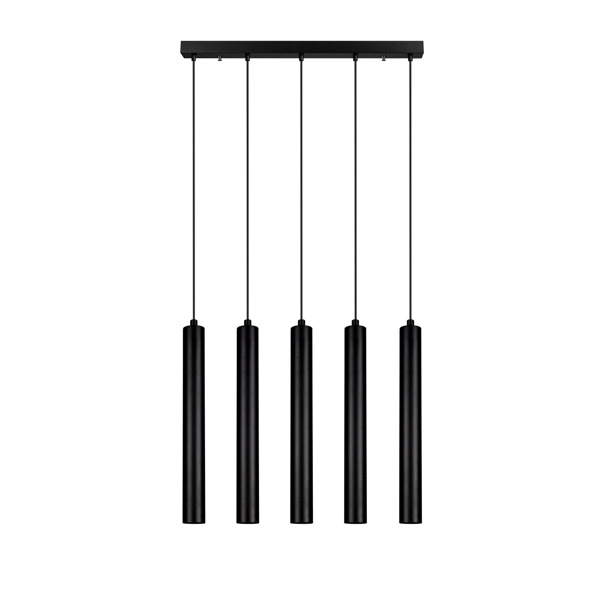 TUBE - Lustre Suspendu 5 Tubes Cylindriques Noir Mat Minimaliste E14