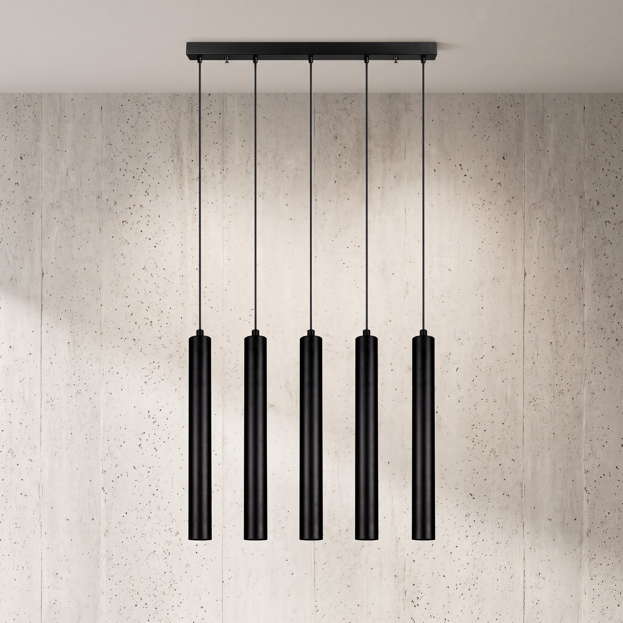 Lustre TUBE 5 cylindres noir mat 80 cm design minimaliste