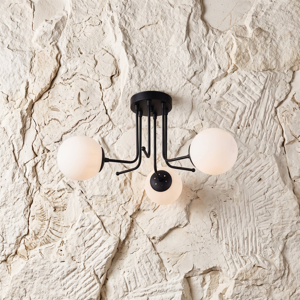 Plafonnier design scandinave 3 globes blancs et noir