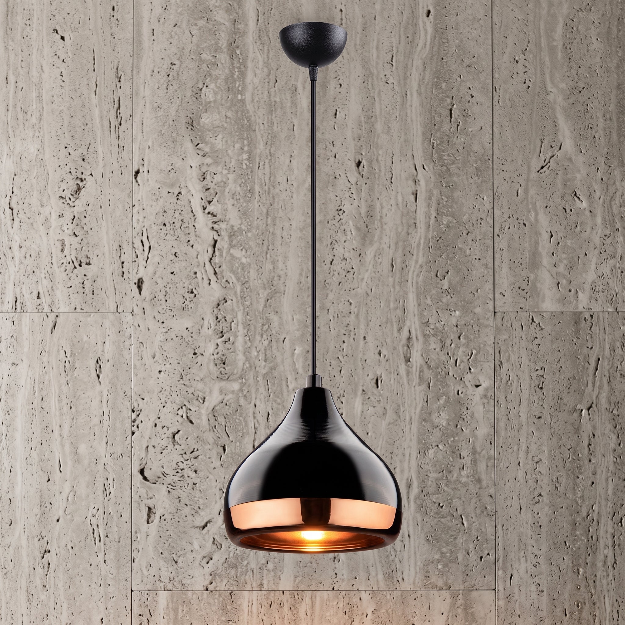 Lustre industriel noir vintage liseré rose gold