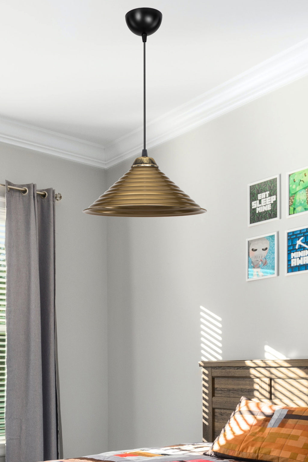 Lustre Suspendu Doré Spirale - Design Sculptural