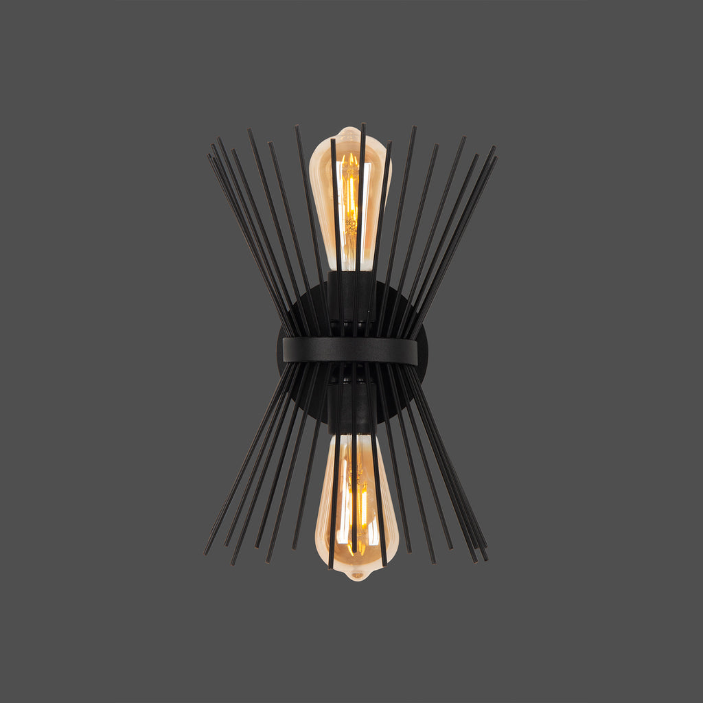 Applique murale design starburst noir mat avec rayons métalliques E27