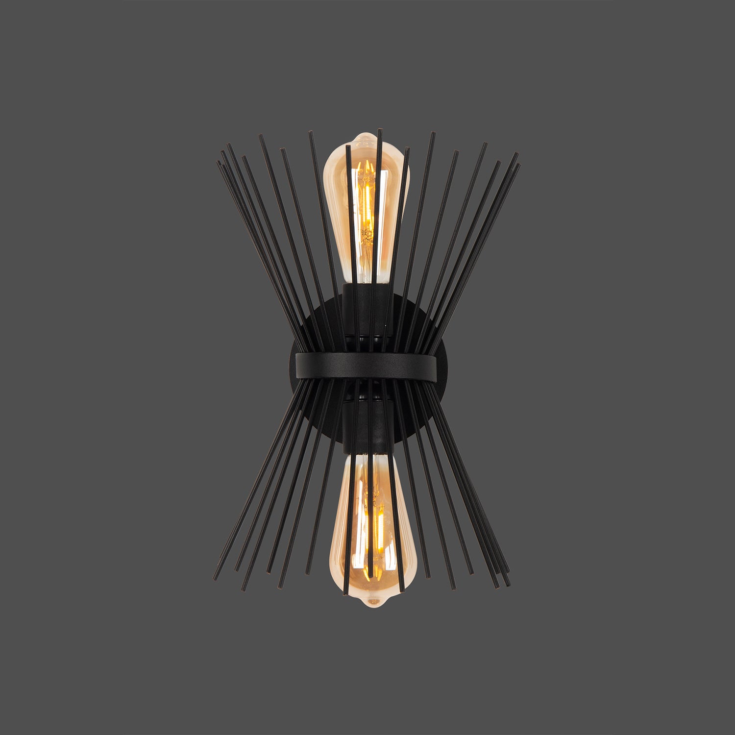 Applique murale design starburst noir mat avec rayons métalliques E27