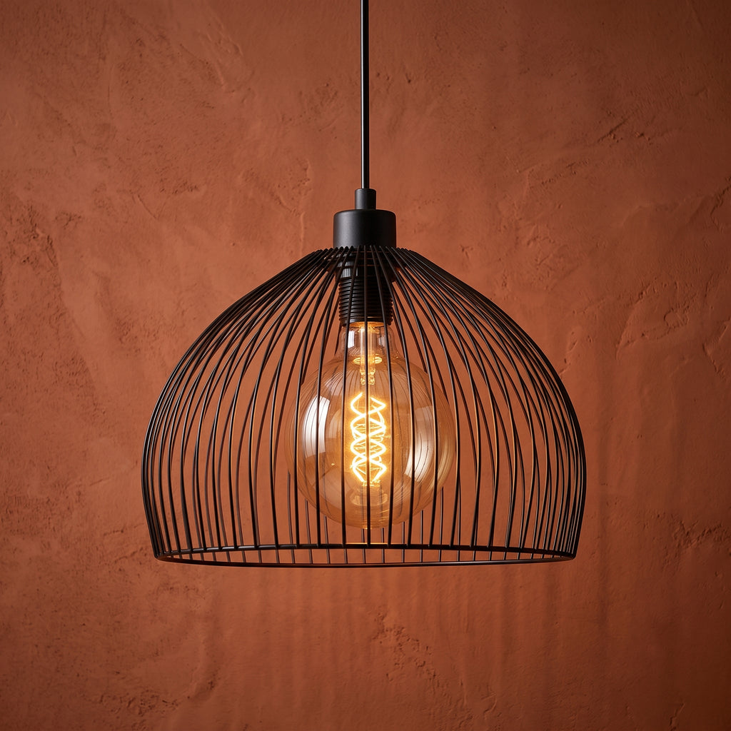 Lustre cage cylindrique noir style industriel vertical
