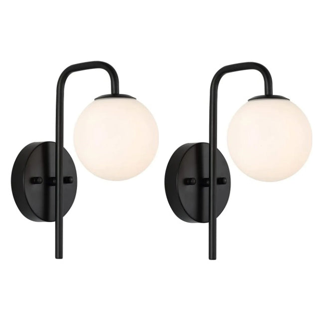 Ensemble de 2 Appliques Murales Globe Blanc Opale Design Moderne Noir